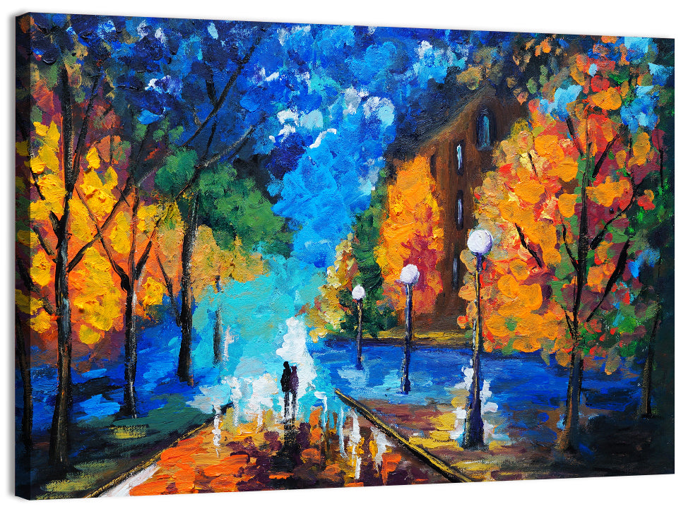 Rainy Evening Couple Oil Painting Wall Art, canvas print, landscape