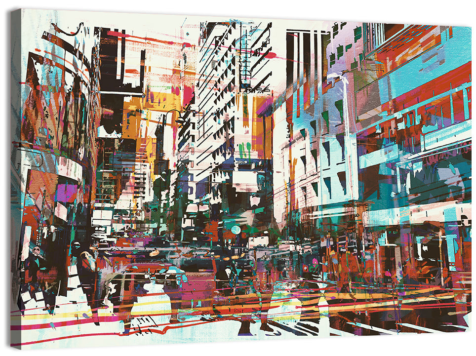 Blurred City Street Illustration Wall Art, canvas print, landscape
