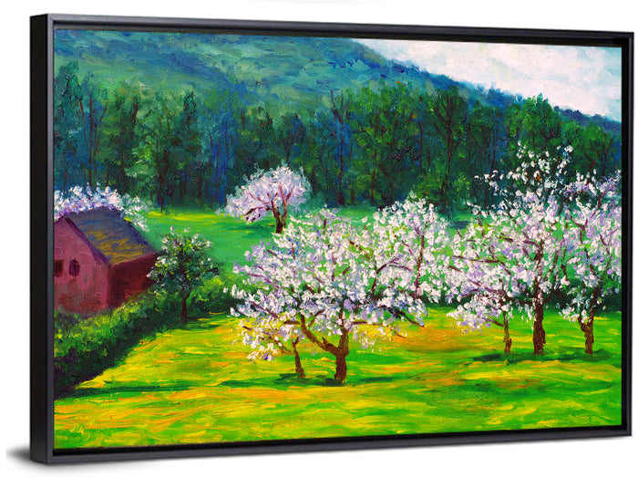 Plum Blossom Illustration Wall Art as a framed canvas