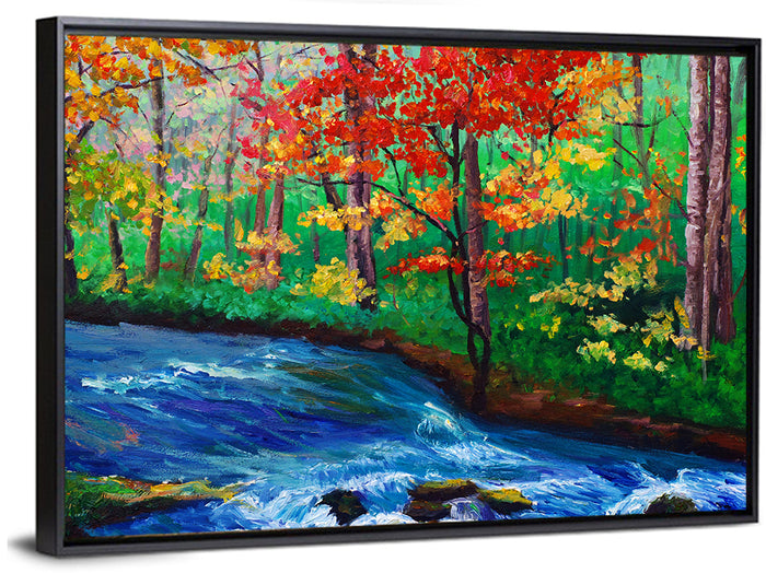 Maple by the Stream Illustration Wall Art as a framed canvas