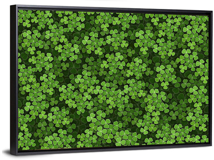 Emerald Shamrock Pattern Illustration Wall Art as a framed canvas