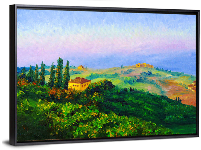 Tuscany Twilight Villa Wall Art as a framed canvas