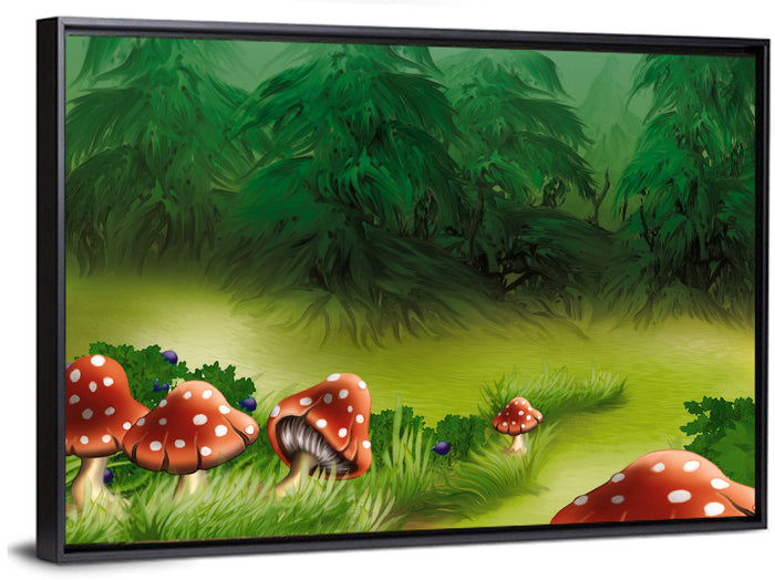 Fly Agarics Illustration Wall Art as a framed canvas