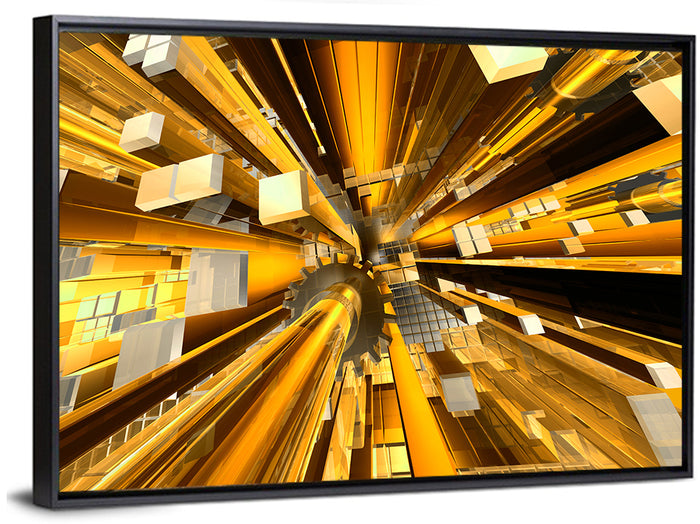 Golden Highway Abstraction Wall Art as a framed canvas