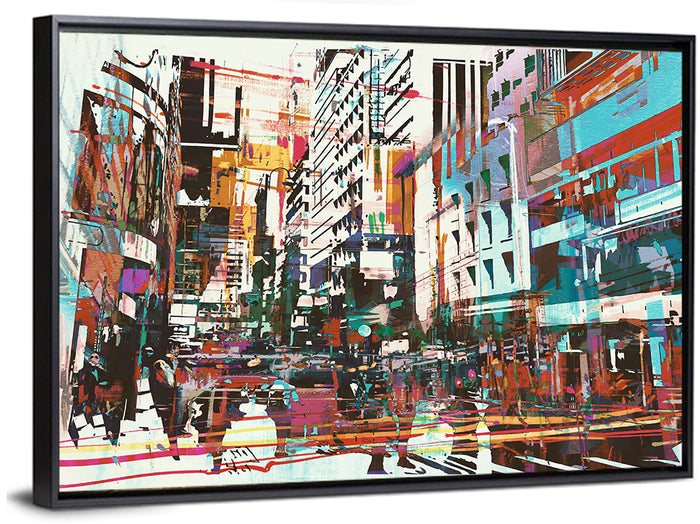 Blurred City Street Illustration Wall Art as a framed canvas