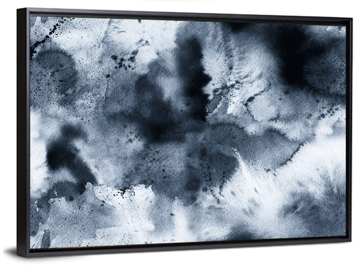 Blue Ink Wash Cloud Pattern Wall Art as a framed canvas