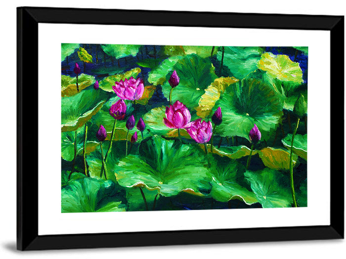 Impressionist Lotus Pond Wall Art as a framed print