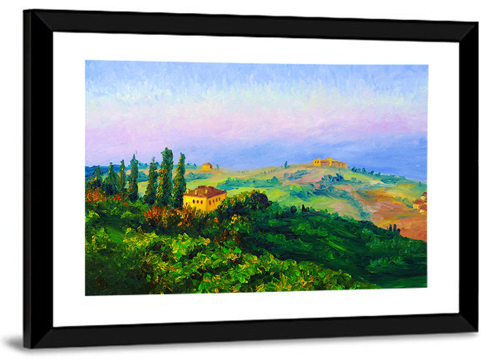 Tuscany Twilight Villa Wall Art as a framed print