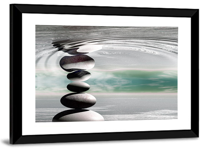 Zen Stones Reflection Wall Art as a framed print