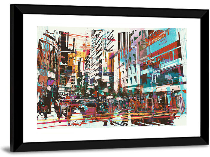 Blurred City Street Illustration Wall Art as a framed print