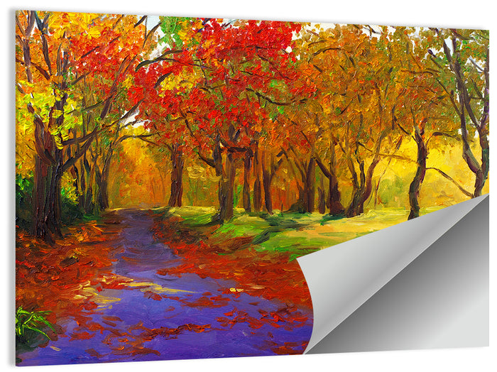 Autumn Maple Forest Path Wall Art as a poster print