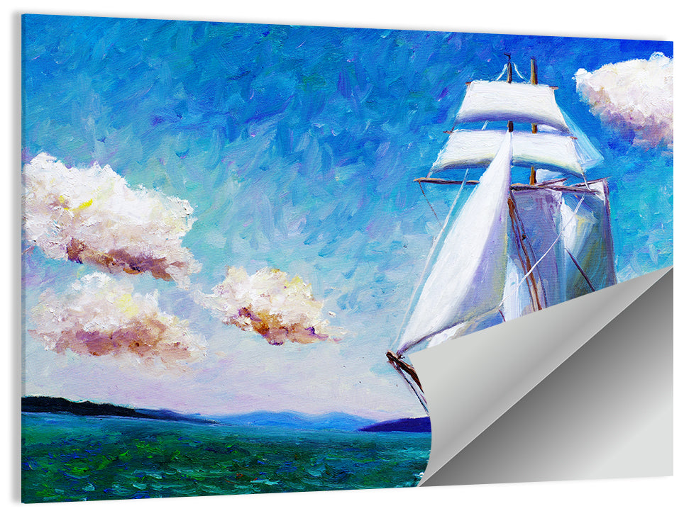 Sailboat with White Sails Seascape Wall Art