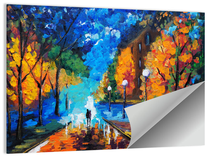 Rainy Evening Couple Oil Painting Wall Art as a poster print