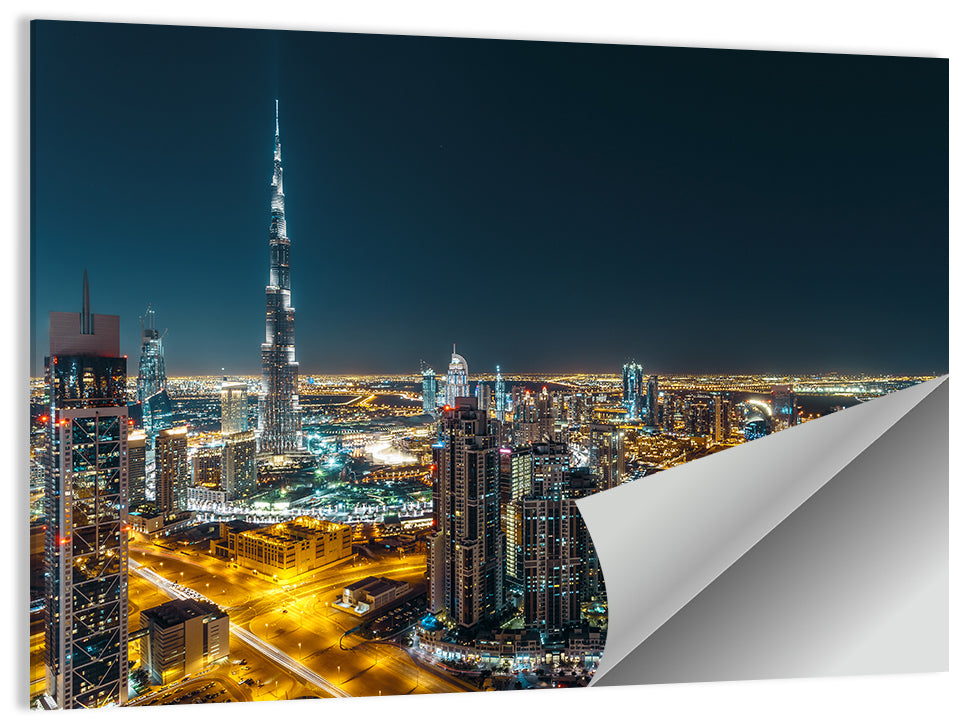 Dubai Night Skyline with Burj Khalifa Wall Art