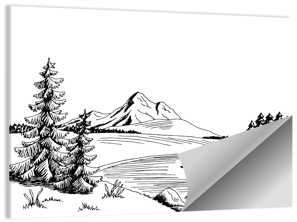 Pine, Peak and River Line Wall Art