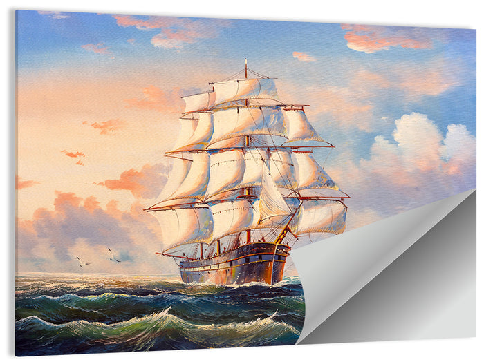 Tall Ship at Golden Sunset Wall Art as a poster print