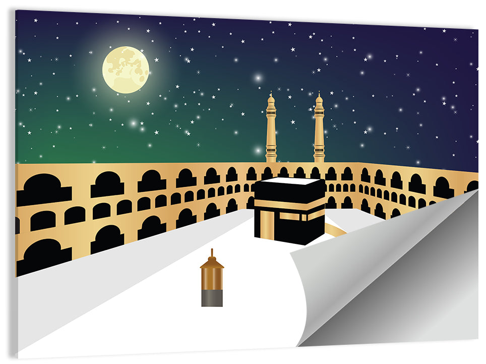 Kaaba Night Illustration Wall Art