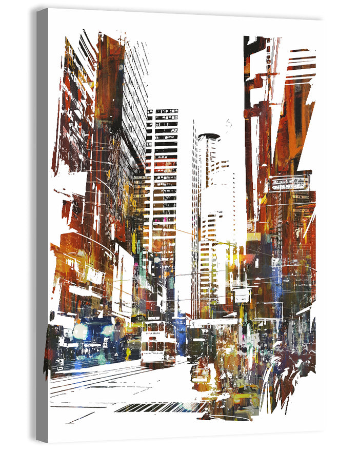 Urban Street with Double-decker Bus Wall Art as a canvas print