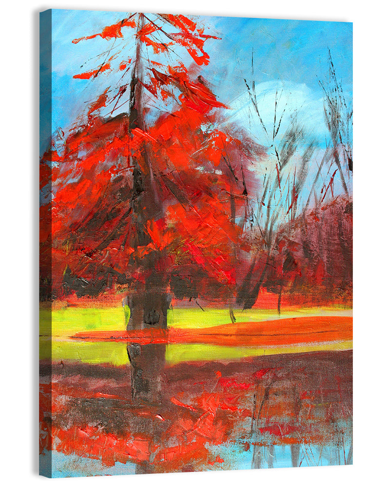 Autumn Reflection Tree Wall Art, canvas print, portrait
