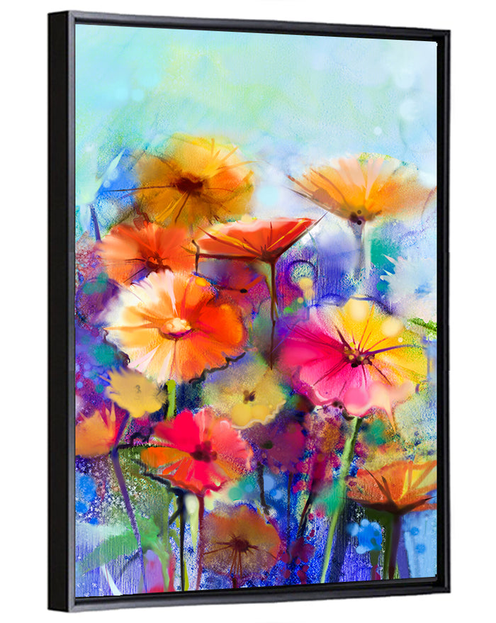 Vibrant Impressionist Flower Field Wall Art as a framed canvas