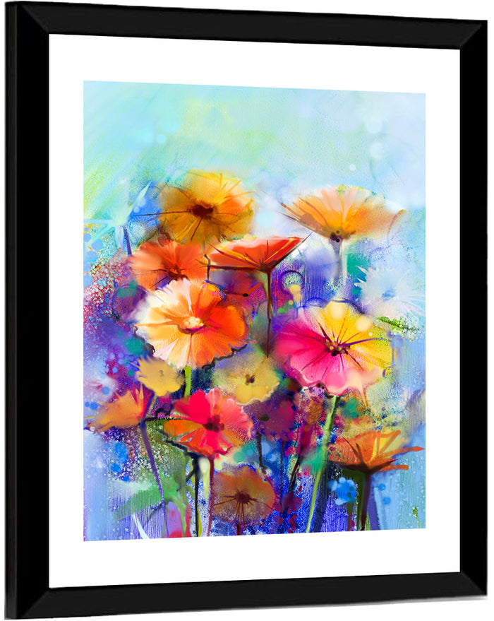 Vibrant Impressionist Flower Field Wall Art as a framed print
