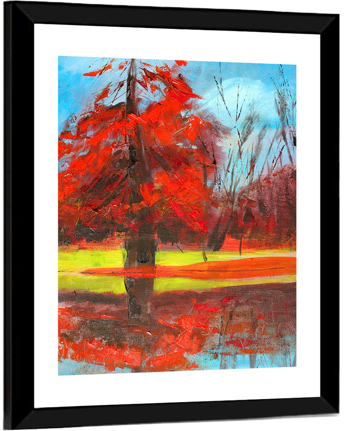Autumn Reflection Tree Wall Art as a framed print