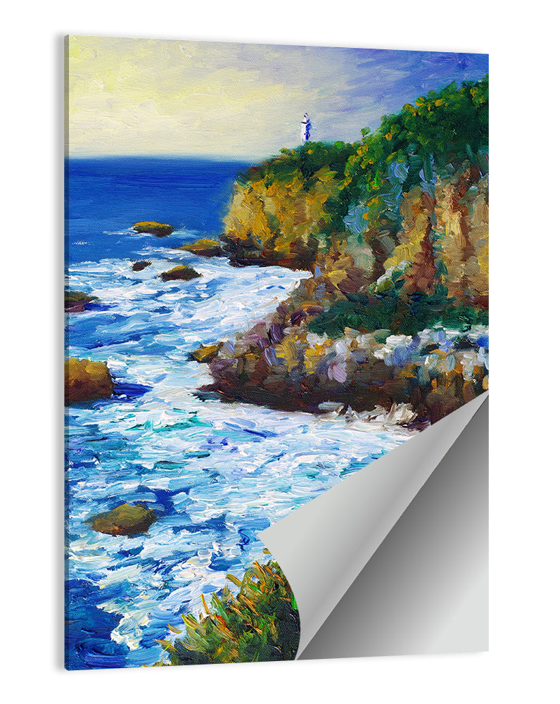 Cliffside Lighthouse Illustration Wall Art