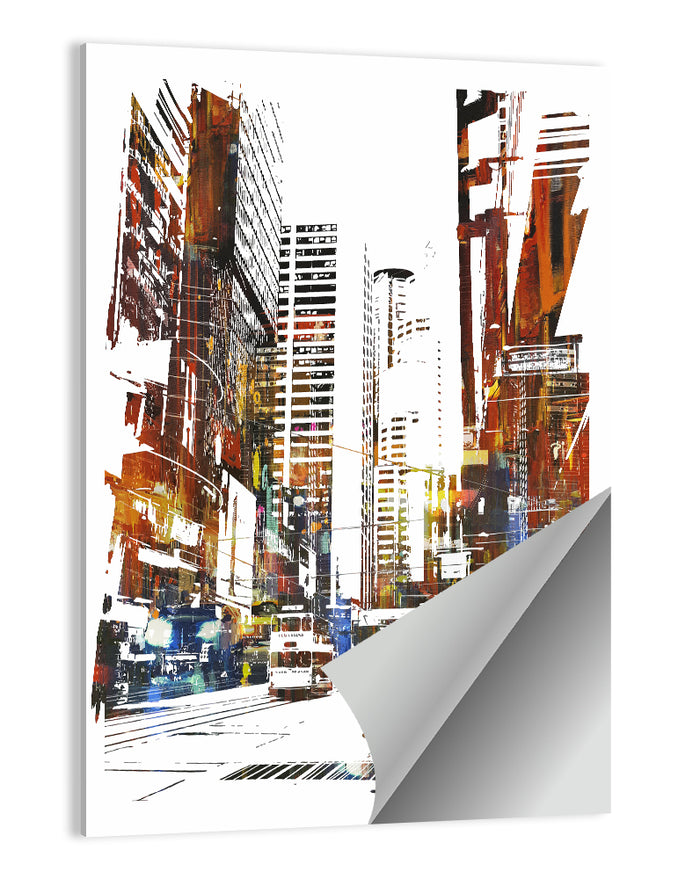 Urban Street with Double-decker Bus Wall Art as a poster print