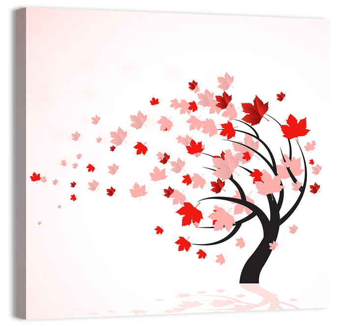 Windblown Autumn Tree Illustration Wall Art as a canvas print