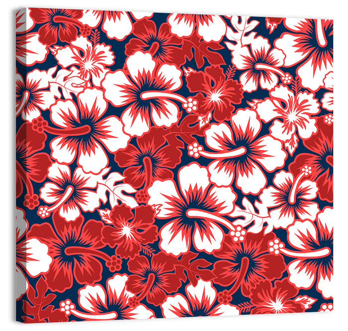 Red Tropical Hibiscus Pattern Wall Art as a canvas print
