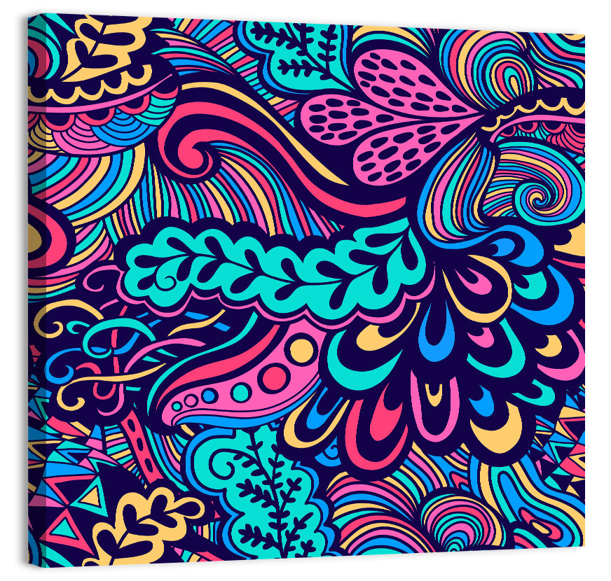 Playful Floral Seamless Pattern Wall Art, canvas print, square