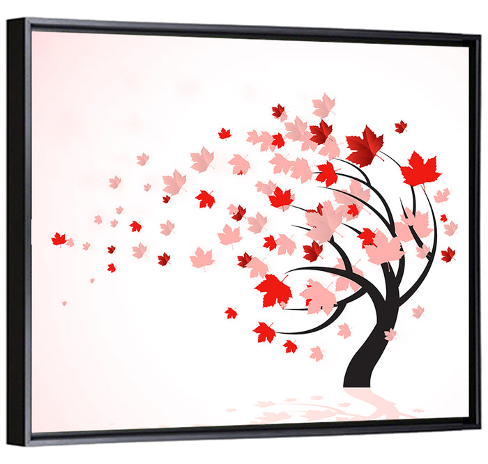 Windblown Autumn Tree Illustration Wall Art as a framed canvas