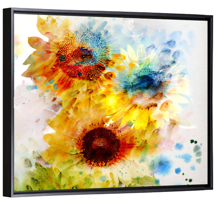 Watercolor Sunflower Trio Wall Art as a framed canvas