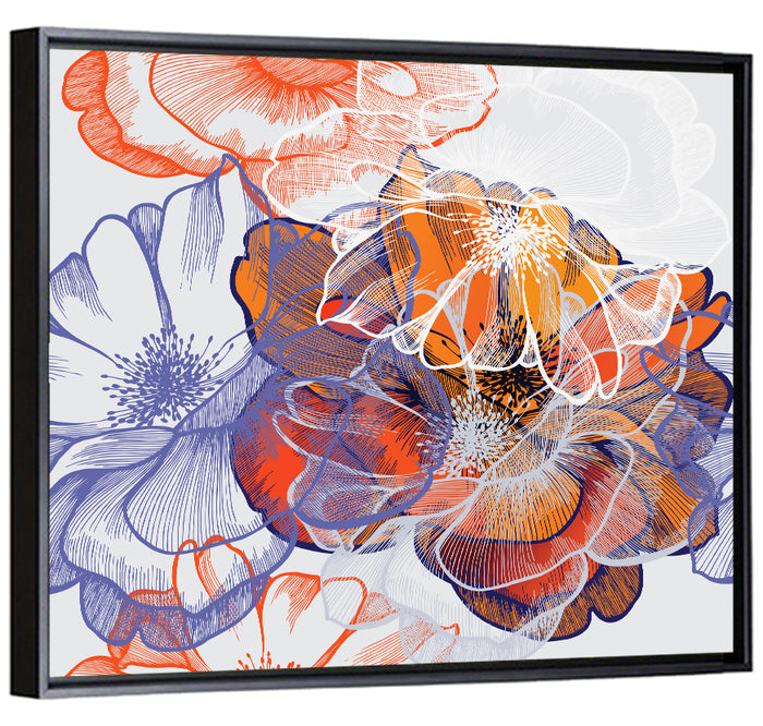 Layered Rose Collage Pattern Wall Art as a framed canvas