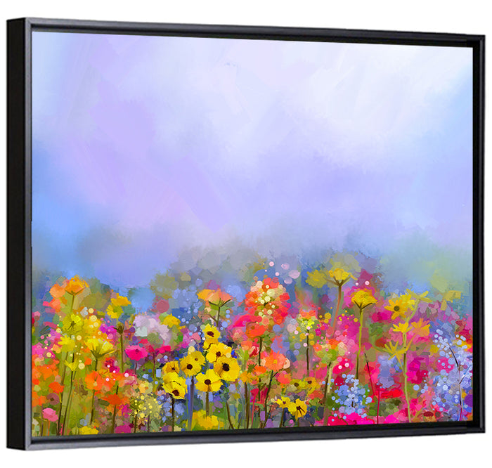 Wildflower Meadow Oil Painting Wall Art as a framed canvas