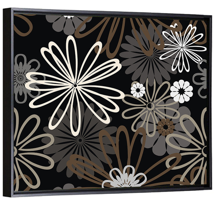 Retro Floral Illustration Wall Art as a framed canvas