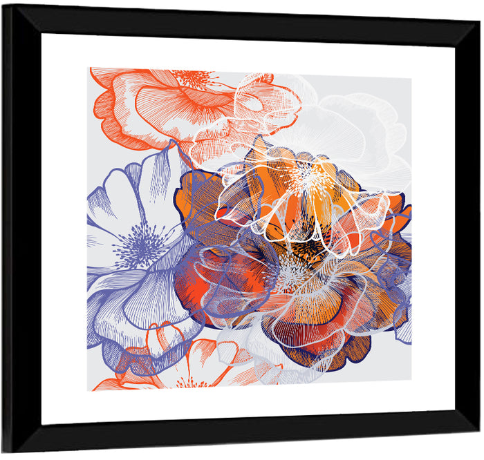 Layered Rose Collage Pattern Wall Art as a framed print