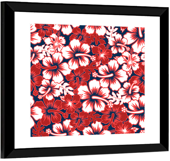 Red Tropical Hibiscus Pattern Wall Art as a framed print