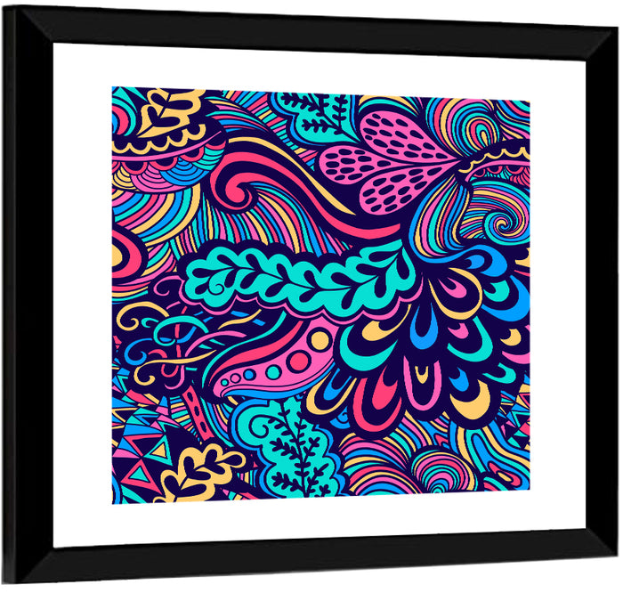 Playful Floral Seamless Pattern Wall Art as a framed print