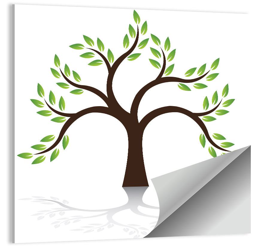 Green Tree with Reflection Illustration Wall Art