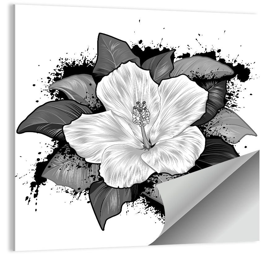 Ink Splatter Hibiscus Illustration Wall Art