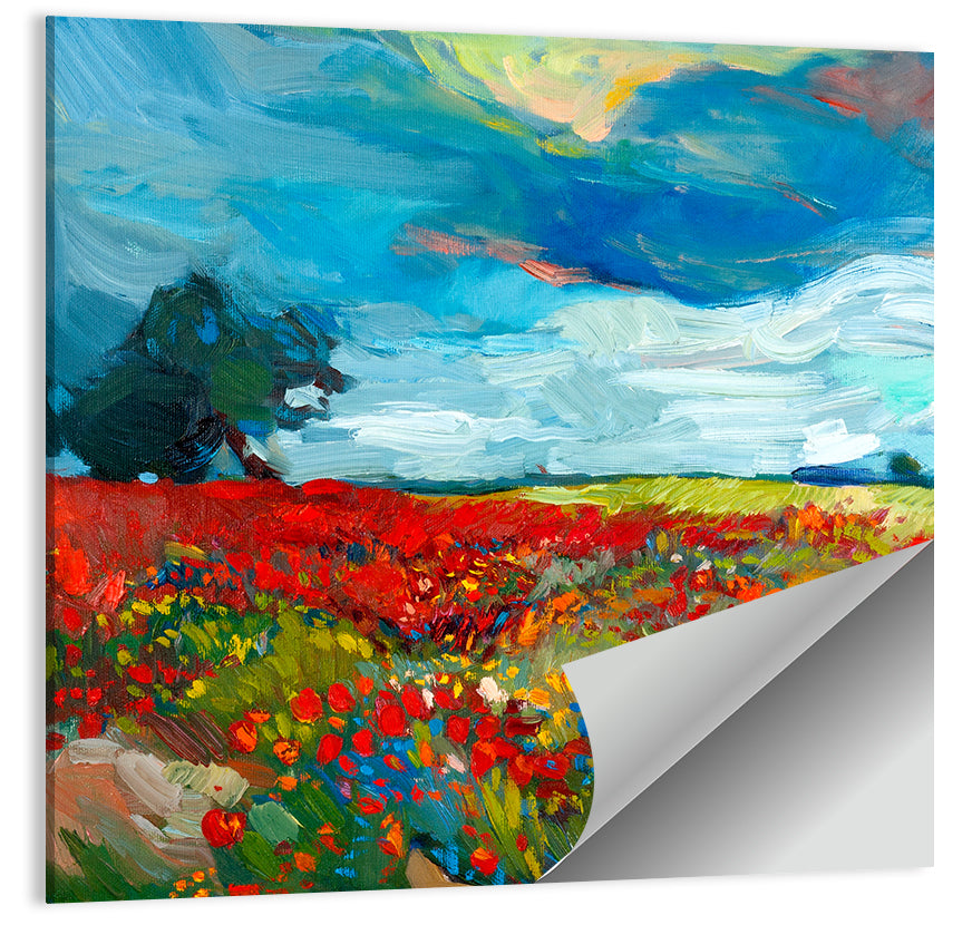 Poppy Field with Lone Tree Wall Art