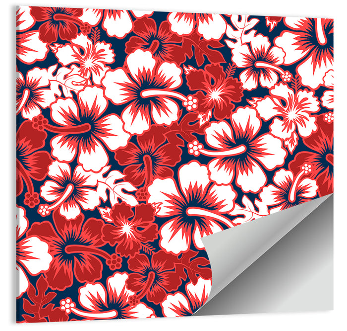 Red Tropical Hibiscus Pattern Wall Art as a poster print