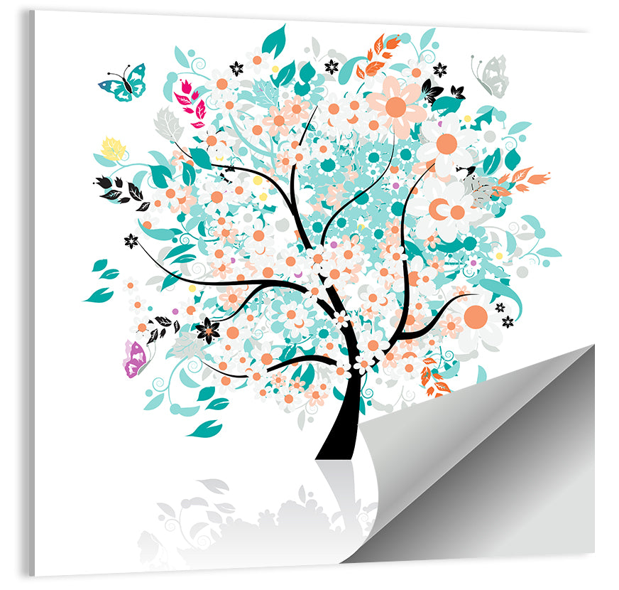 Whimsical Floral Tree Illustration Wall Art