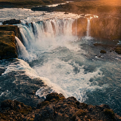 Godafoss wall art: the waterfall in northern Iceland at golden hour