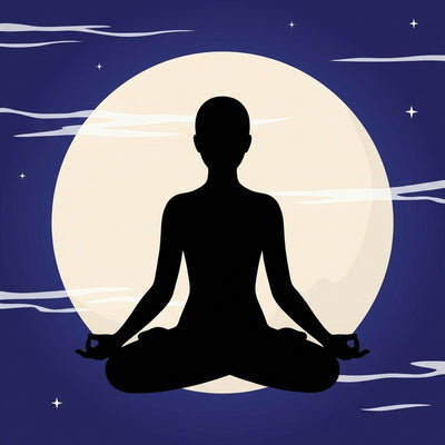 Yoga wall art, the silhouette of a person sitting in lotus pose in front of a large full moon