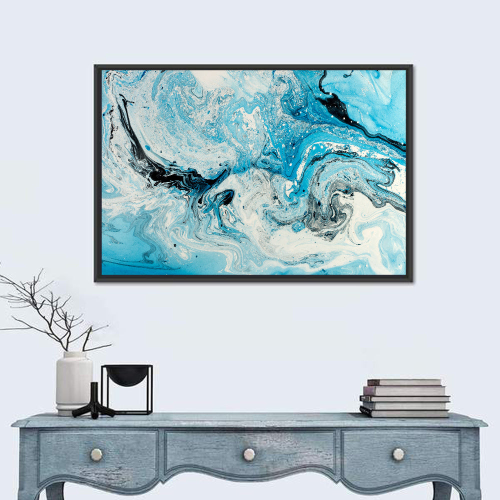 Marbled Ocean Swirl Wall Art in a room, landscape