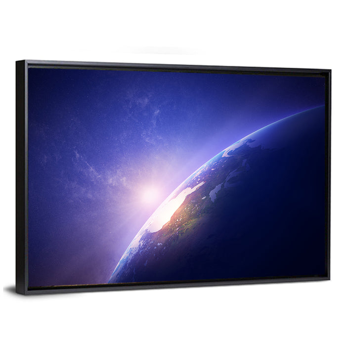 Glowing Sunrise Over North America Wall Art as a framed canvas