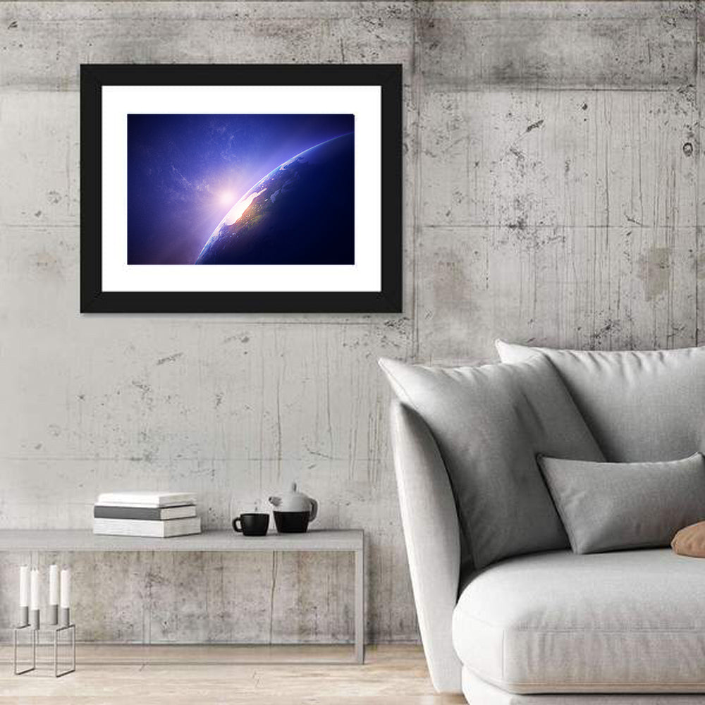 Glowing Sunrise Over North America Wall Art in a room, landscape