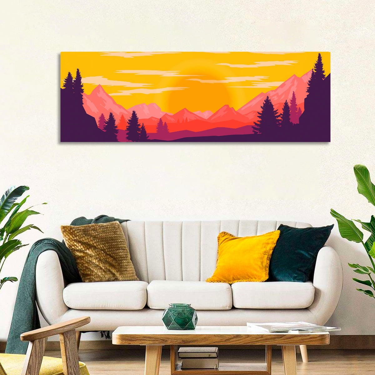 Crimson Peaks at Sunset Wall Art in a room, panoramic